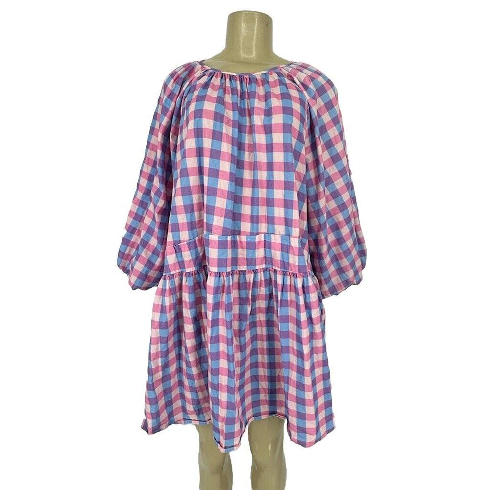 Selected Femme Size 42 Women Checked Cotton Flared Blair Dress Balloon Sl 17-20